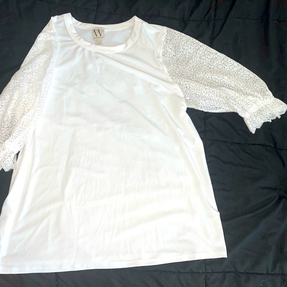 Worthington white 3/4 lace sleeve dress shirt